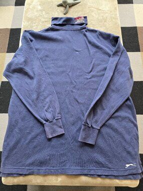 Vintage 90s Slazenger Desert Mountain Mock Neck Long Sleeve Shirt Blue XL